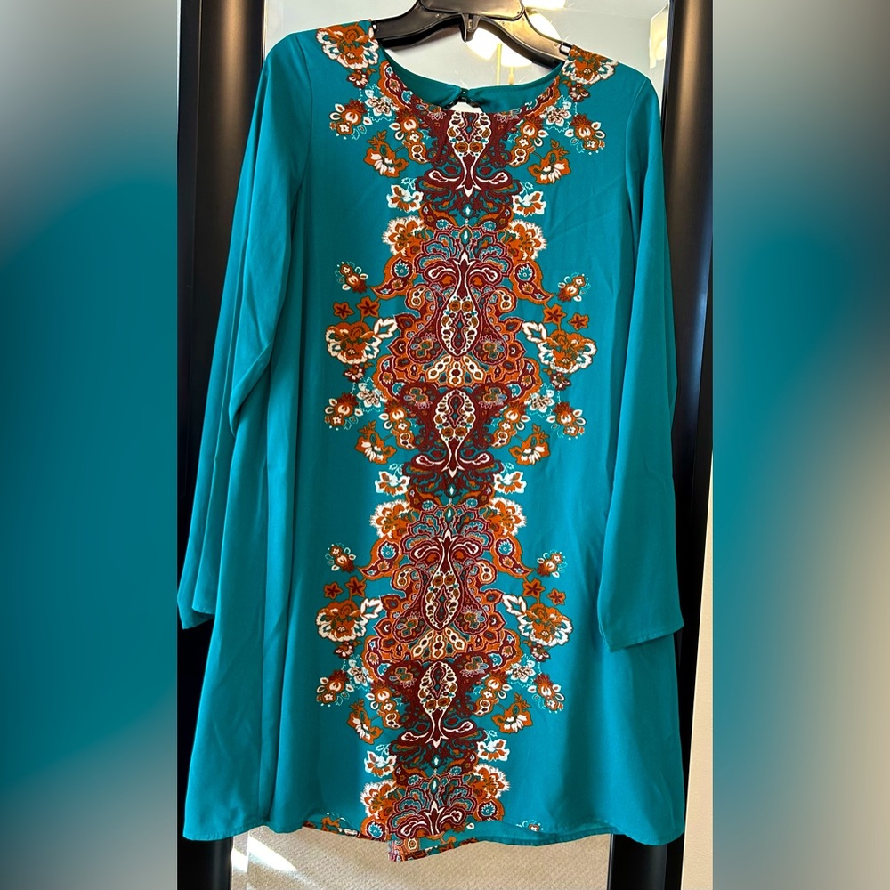 Xhilaration Teal Paisley Dress sz M